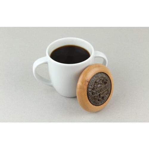 With wooden lid double handles porcelain mug Cup 12x8.5 cm