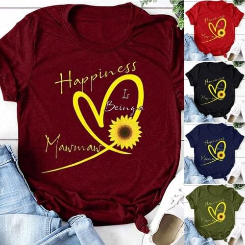 Happy womens letter printed T-shirt summer Korean loose large short sleeve T-shirt футболка оверсайз Top women