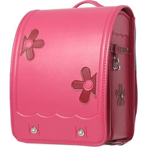Brand Kids pink Flowers School bags PU Orthopedic children school Backpack For Girls School Bags For 1-3 Grade class Student