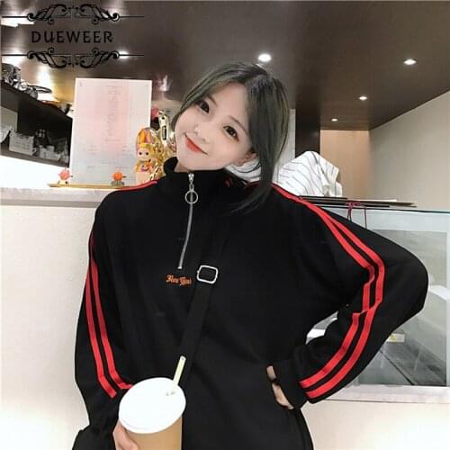 Hoodies Sweatshirts Pullovers Womens Zipper Stand Collar Long Sleeve Striped Hoodie Women Harajuku Korean Style