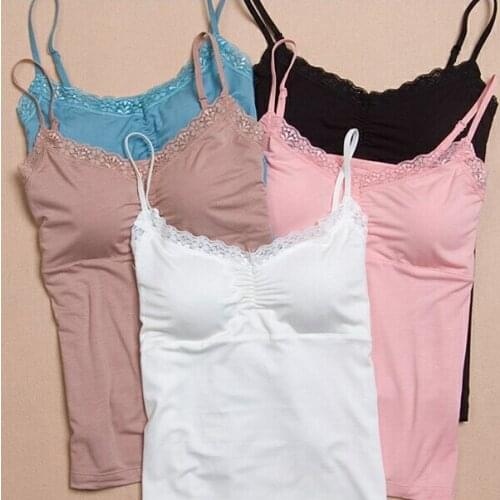 Women Soft Lace Padded Camisole Womens Bras Seamless Bra Padded Solid Tank Top Straps Sleepwear Nightwear Pajamas
