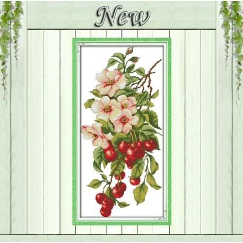 Cherry flower fruits decor painting counted printed on canvas DMC 14CT 11CT Chinese Cross Stitch Needlework Sets Embroidery kits