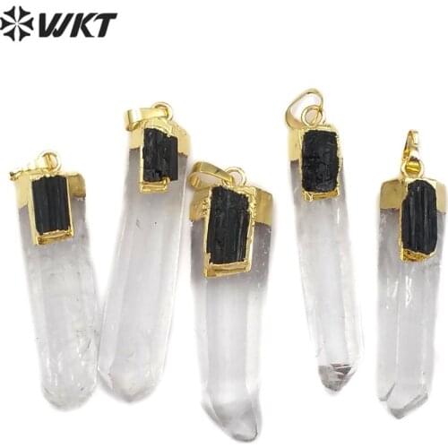 WT-P1447 WKT Crystal Quartz With Black Tourmaline Charm Gold Capped Pendant Women Fashion Necklace Pendant Jewelry