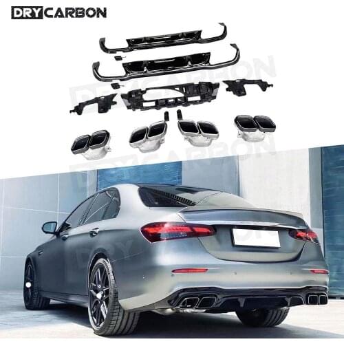 Rear Diffuser Splitters with Exhaust Tips for Benz E Class W213 E63 AMG Sport 2016-2021 not for Standard ABS Rear Lip Diffuser