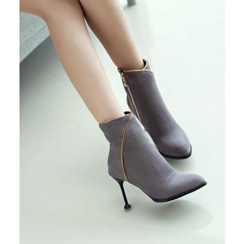 Big Size 9 10 11-19 boots women shoes ankle boots for women ladies boots Side zipper metal trim