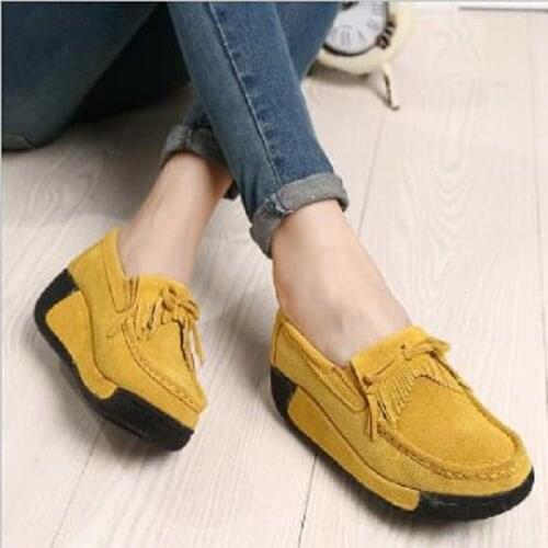 2019 New Spring Summer Autumn Casual Genuine Leather Women Pumps Hollow Shallow Bowknot Wedges Platform Tassel Lady Shoes 190704