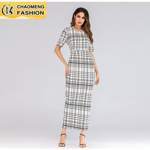 Fashion Plaid Printing Summer Bohemian Women Beach Long Dress America Europe Africa Elegant Femme Robe Casual Vestido De Mujer