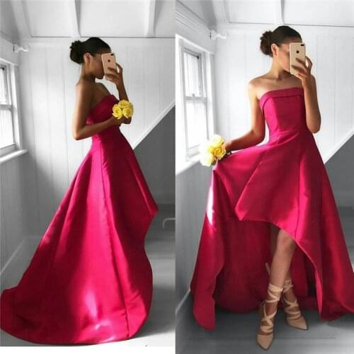 High-low new arrival plus size satin prom party evening dresses vestido de noiva sereia gown robe de soiree strapless lace-up