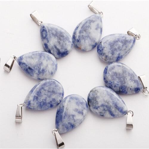 1pcs transparent Sand natural crystal stone necklace teardrop pendant