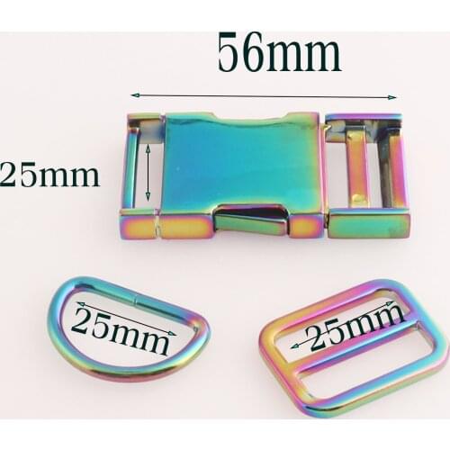 25mm Rainbow Release Buckle Clip D Ring Slide Buckles 2 SETS Strap Fasteners Backpack Buckles Bag Luggage Straps-1"