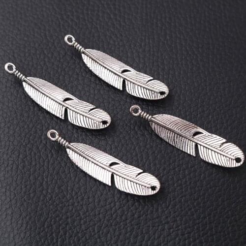 8pcs/lot Silver Plated Feather Charm Metal Pendants DIY Necklaces Bracelets Jewelry Handicraft Accessories 45*11mm P130