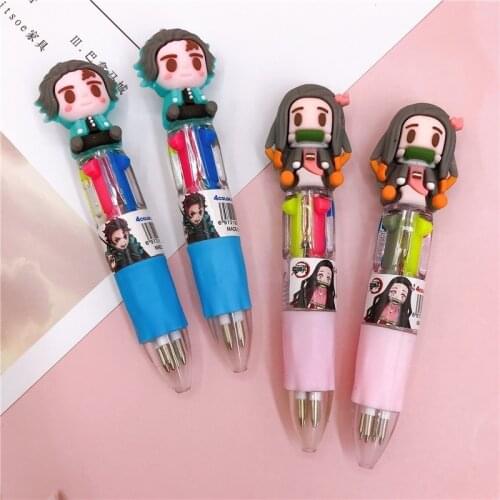 Anime Demon Slayer Kimetsu No Yaiba Cute Ballpoint Pen Kawaii Multicolor Pen Kids Stationery Gift