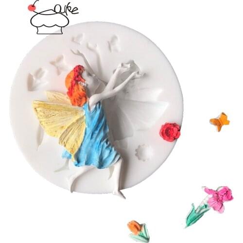 Aouke Flower Fairy Girl Fondant Cupcake Decorating Molds Cake Silicone Mold Sugarpaste Candy Chocolate Gumpaste Clay Mould A059