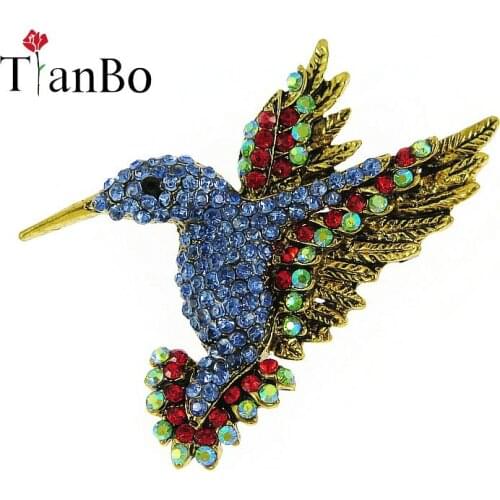 TianBo Colorful Rhinestone Hummingbird Brooch Animal Brooches for Women Korea Fashion Accessories Factory Direct Wholesale