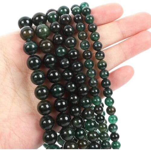 Natural Stone Beads Green Mica Round Loose Beads for Jewelry Making Needlework Bracelet DIY 4-12 MM