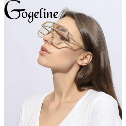 One Piece Lens Rhinestone Sunglasses Women Oversized Square Sun Glasses Brand Designer UV400 Windproof Metal Colorful shades