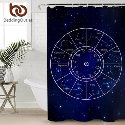 BeddingOutlet Constellations Decorative Curtain Galaxy Bath Curtain Horoscope Blue Shower Curtain Scorpius Leo Bathroom Curtain
