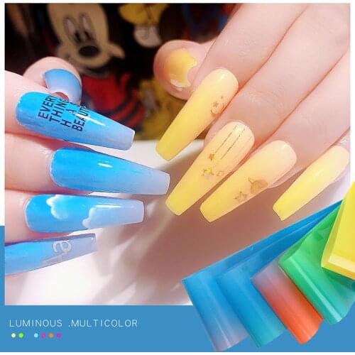 Misscheering 10 Roll/Set Fluorescence Transfer Nail Stickers for Art Decoration Colorful Holographic Foil for Nails Manicure