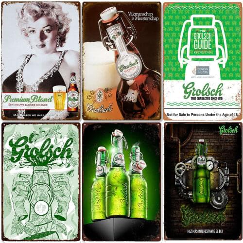 Grolsch Beer Vintage Metal Sign Bar Pub Shop Kitchen Decorative Plate Sexy Beer Girl Wall Sticker Dutch Beer Art Poster ZSS74