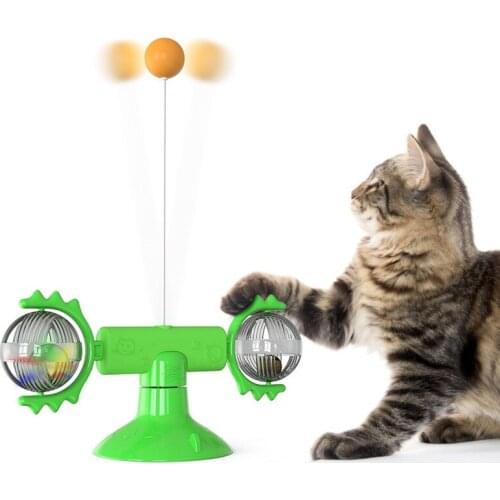 Interactive Cat Toy Turntable Suction Spring Cat Toy Pet Windmill Cat Feather Wand Puzzle Training For Cats Pet Supplies