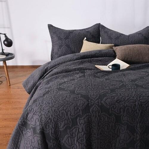 Embroidered Bedspread Quilt Set 3PCS Solid Bedding Cotton Quilts Quilted Bed Covers King Queen Size Coverlet Quality Blanket