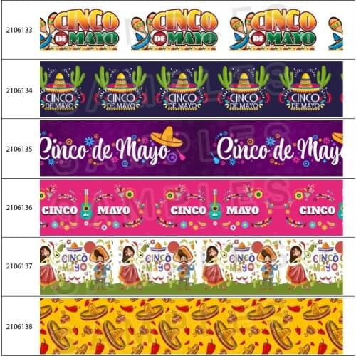 Cinco de Mayo Day Printed Grosgrain Ribbon Beauty Mexican Flowers 5Yards for DIY Hair Bow Handmade Material Belt