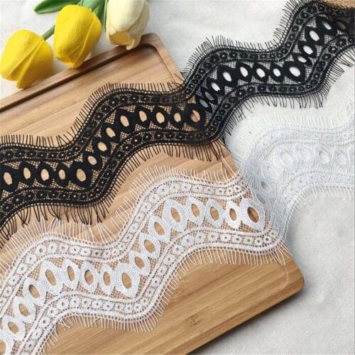 3M Chantilly Eyelet Eyelash Lace Trim In Black/White Scalloped Tulle Lace Fabric For Evening Dress, Cloth