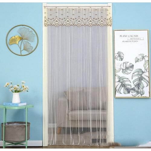Lace Embroider Summer Anti Mosquito Insect Net Door Curtain Light-transmitting Pleated Door Curtain Living Room Bedroom Screen