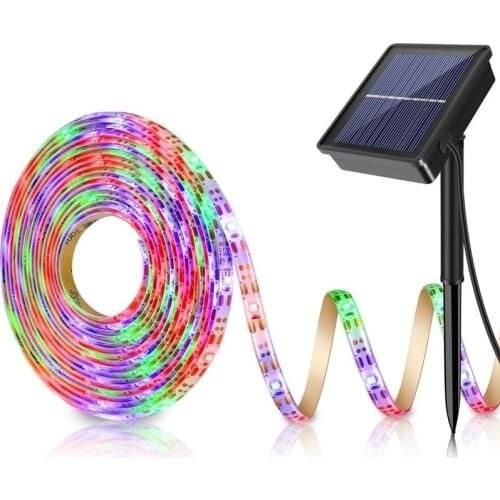 5M 150LED Solar Powered Strip Light outdoor RGB 2835 Flexible Lighting Ribbon Tape Waterproof LED Strip Backlight Garden Deco