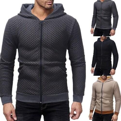 Mens Hooded Sweatshirt Long Sleeve Plaid Zipper Cardigan Hoodies Casual Patchwork Tops for Spring/Fall/Winter