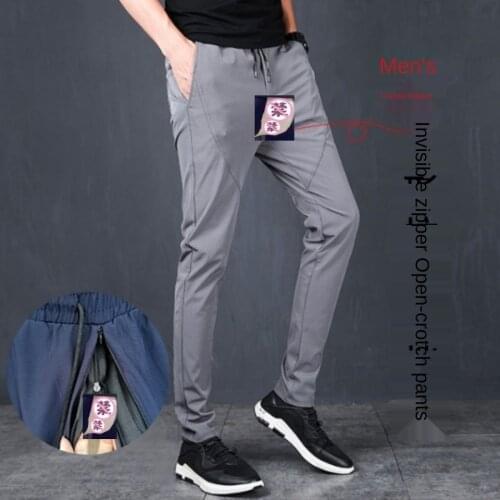 Open Croch Pants Mens Sexy Double Zipper Outdoor Sex Date Crotchless Sexy Fashion Casual Pants High Quality Men Male Trousers