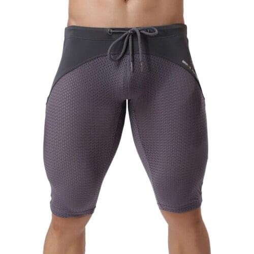 Men Fitness Shorts Sleep Bottom Sexy Mesh Breathable Gym Sports Bodybuilding Middle Pants Body Sculpting Legging Shorts Homewear