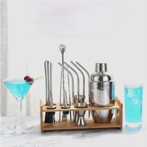 Cocktail shaker set Stainless Steel Cocktail Shaker Kit Bar with Wooden Base Barware Tools Bartender Browser Kit Bar Set