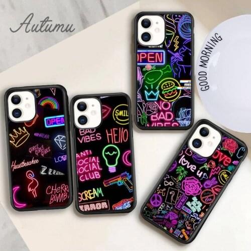 Neon Phone Case for iPhone 11 12 Pro Max mini X XR XS SE 2020 5 6S 7 8 Plus Samsung Galaxy S8 S9 S10 Cover shell