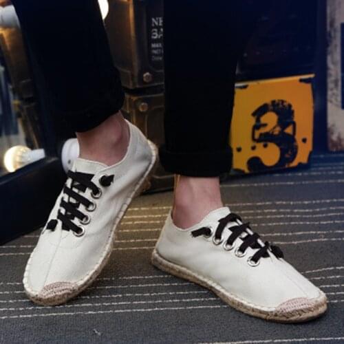 2019 New Breathable Sweat-absorbent Couple Shoes Fashion Casual Canvas Slippers Hand-stitched Hemp Fisherman Wedges Shoes NO.164