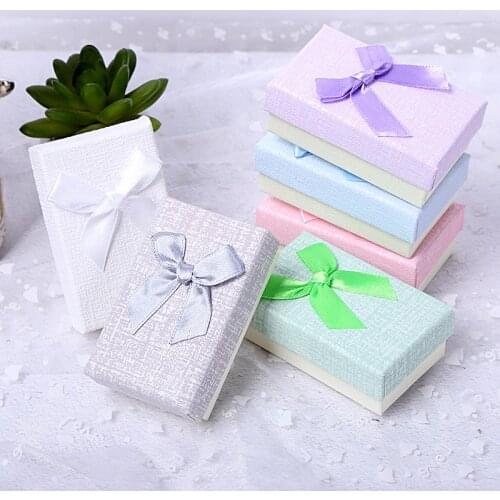 6 color Floral Bow Necklace Earrings Ring Box 5*8*2.8cm Jewelry Box Paper Jewelry Gift Box Jewellery Organizer High Quality