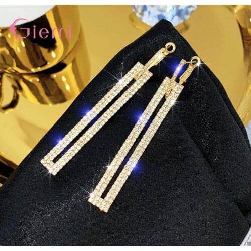 New Arrivals Genuine 925 Sterling Silver Dangle Earrings Paved Bright Crystal Gorgeous Women Crystal Earrings For Party Dancing