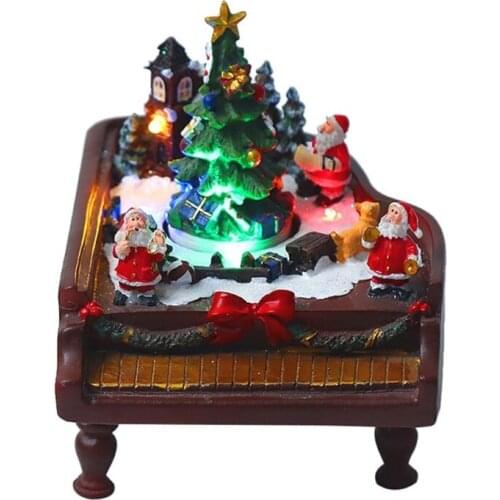 K1MF Fiber Optic Lights Multicolor Decoration Pre-Lit Hand-Painted Animated Tabletop Christmas Village Set Santa Claus