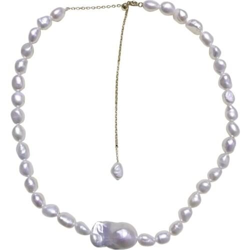 Freshwater pearl white baroque & reborn keshi drop chocker necklace 40cm nature beads wholesale