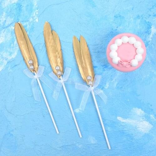 Feather With Bowknot Cake Topper Flags Cupcake Dessert Baking For Baby Shower Party home decor wedding birthday