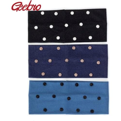 Geebro Fashion Casual Denim Hairband For Women Shine stones Hairbend Female Girls Stretchy Plain Flat Turban Hair Accessories