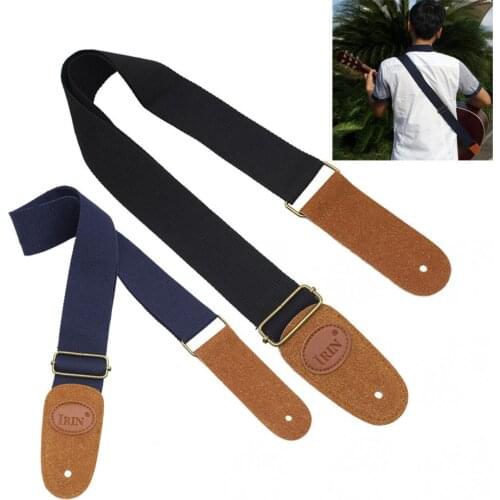 IRIN Black / dark blue Color Adjustable Belt Woven Cotton Strap with Leather Ends for Electric Acoustic Folk Guitars