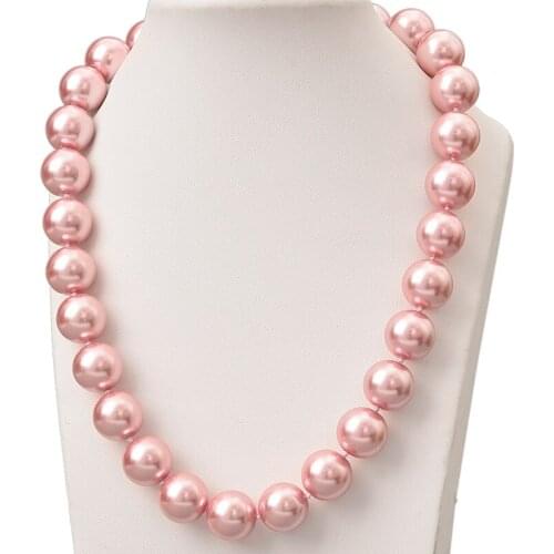 Romantic Pink Pearls 14mm Pick Size Chain Necklace Handmade DIY Imitation Pearls Necklace Statement Women Gifts 18inch H819