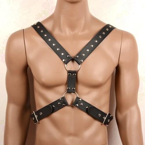 Sex Lingerie for Men PU Leather Body Harness Men Black Adjustable Fetish Male Bondage Belt Sexy Erotic Costumes Hot Erotic