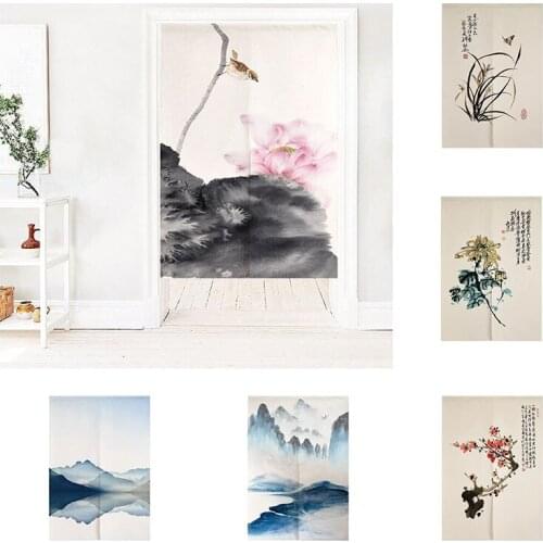 Chinese Cotton Linen Fabric Door Curtain Bedroom Kitchen Partition Curtain Living Room Half Panel Curtain Home Decoration