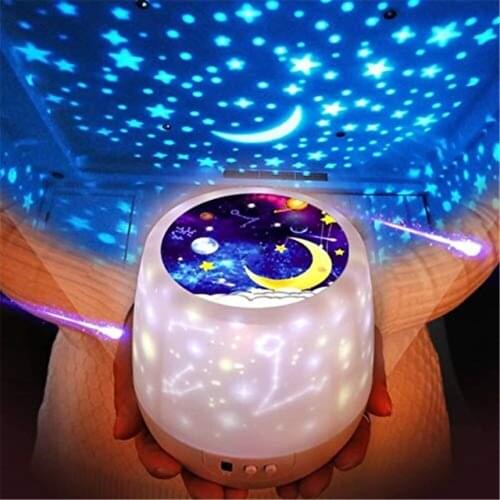 USB Rechargeable Rotation Starry Sky Projector Romantic Night Light LED Bedside Lamp For Children Kids Baby Bedroom Nursery Lamp