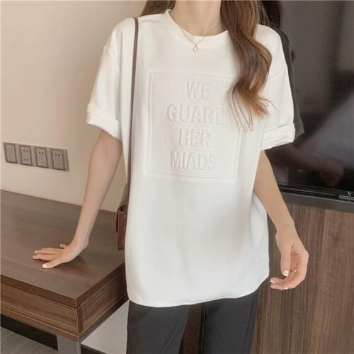 Womens T-shirt 2021 summer new 3D printing concave-convex letters short-sleeved loose fashion T-shirt quick-drying womens top