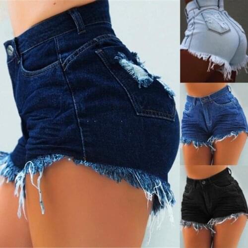 Women Summer Denim Shorts Ripped Hole Tassel Jeans Shorts Ladies High Waist Bodycon Short