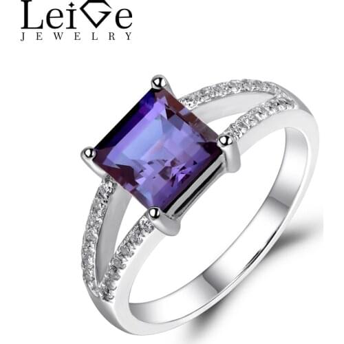 Leige Jewelry Square Cut Alexandrite Rings for Women Split Shank Wedding Engagement Rings Sterling Silver 925 Gemstone Jewelry