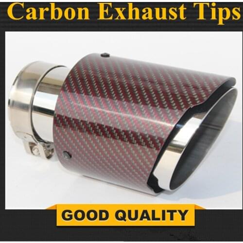 1PCS 63mm Inlet 101mm Outlet Stainless Steel Glossy Red Carbon Fiber Exhaust Tip for VW AUDI BENZ BMW PORSCHE